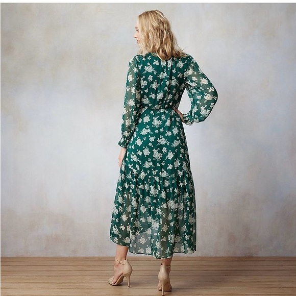 Size M LC Lauren Conrad High Low Wrap Maxi Dress sheer long sleeve front tie - Picture 12 of 13